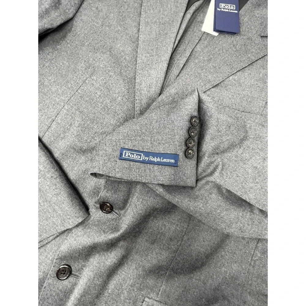 Polo Ralph Lauren Soft Flannel Solid Slim Fit‎ Suit Jacket Grey Size 44R $695
